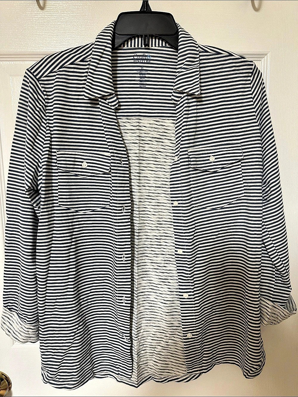 Chico's Striped Button Down in Blue & White Size Medium